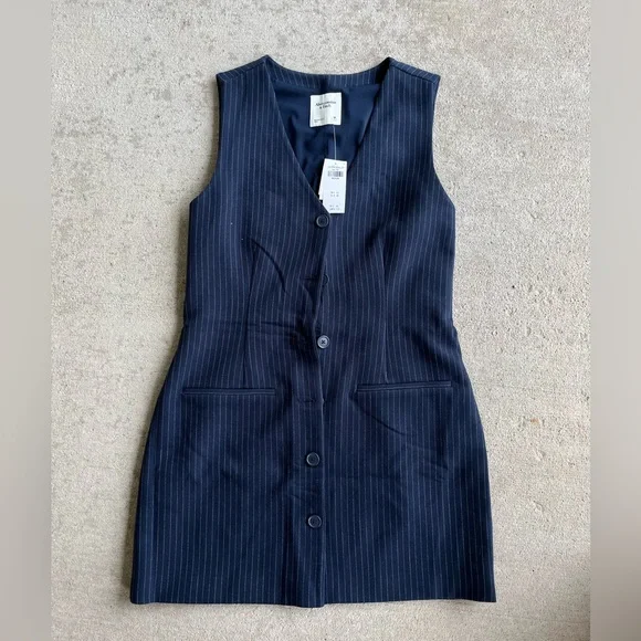Abercrombie and Fitch vest mini dress navy pinstripe